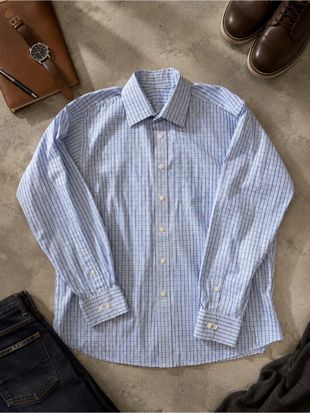 Michael Kors Men’s Blue Check Button Down Dress Shirt XXL 18 Neck